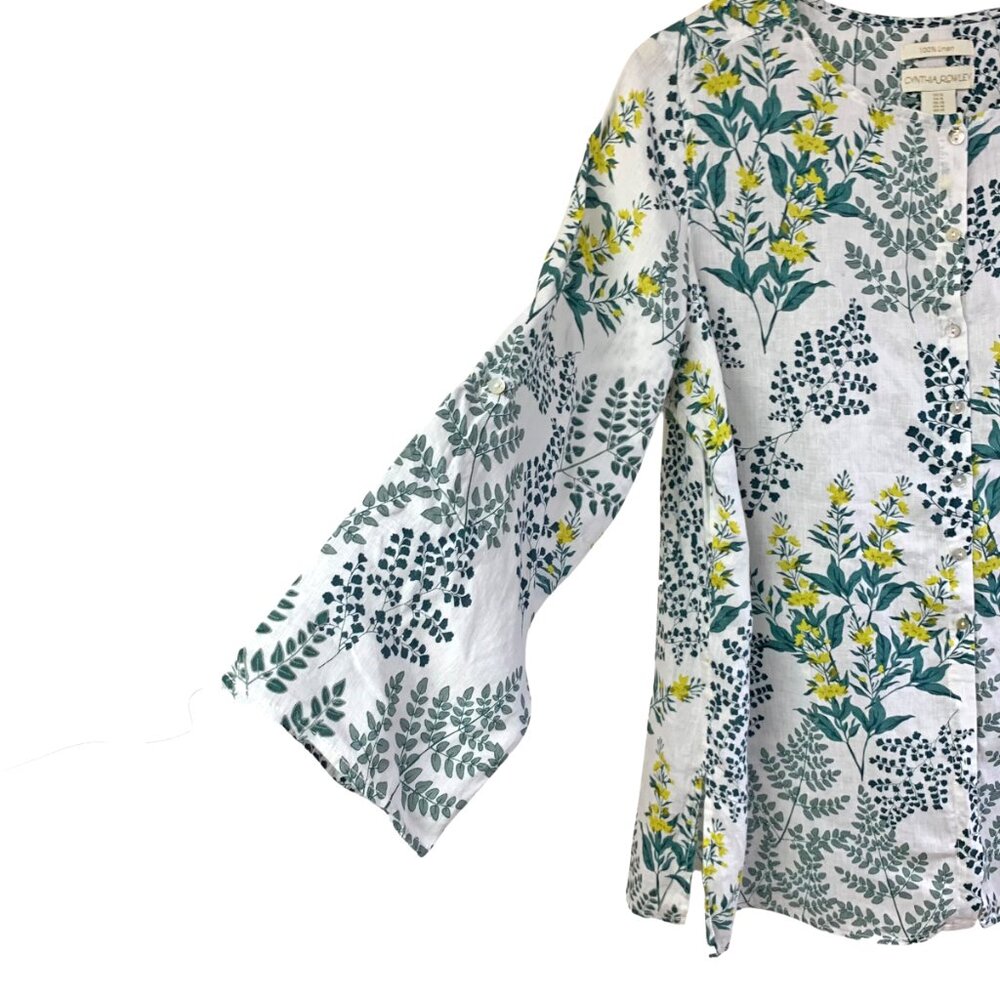 Cynthia Rowley White Linen Floral‎ Garden Print Button Down Tunic - Picture 6 of 8